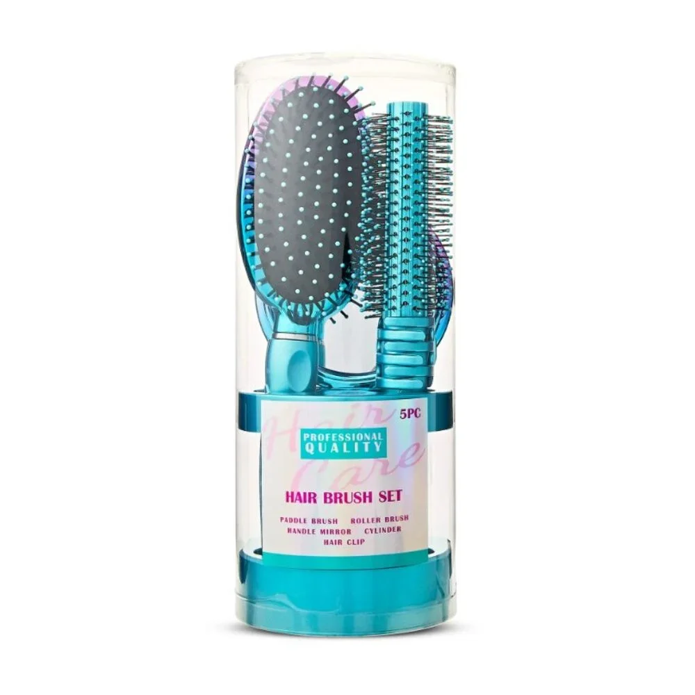 NEW SET OF 2 Bundle 5-Piece Hairbrush Brush Set Hand Mirror Beauty Brush